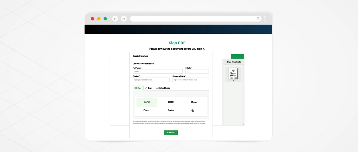 Online signing of documents